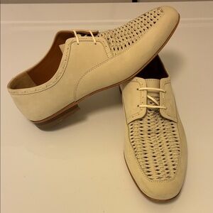 Men's Beige Woven Leather Slip-Ons